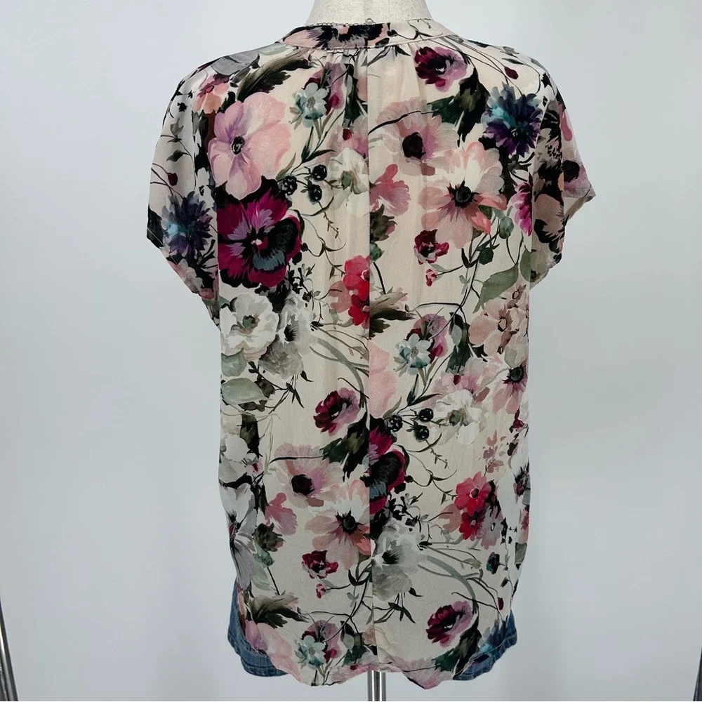 Silk Floral Blouse Cottagecore Romantic Top Sheer Femme Amour Vert XS - Picture 5 of 7